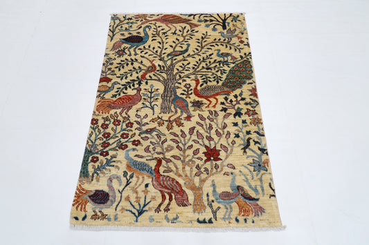 102 x 148 cm | Pictorial Birds Afghan Tribal Hand Knotted Wool Carpet