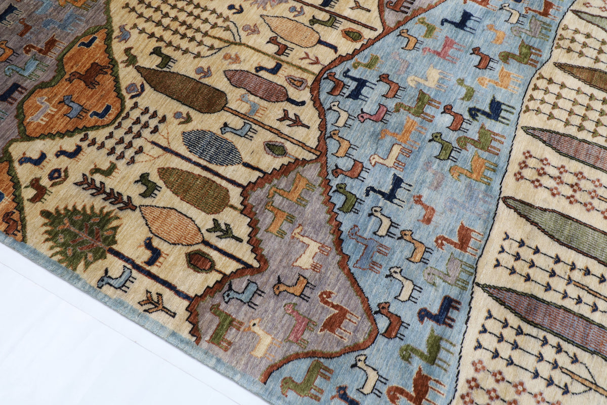 252 x 293 cm | Tree of life Animal Design Hand Knotted veg Dye Wool Afghan Carpet