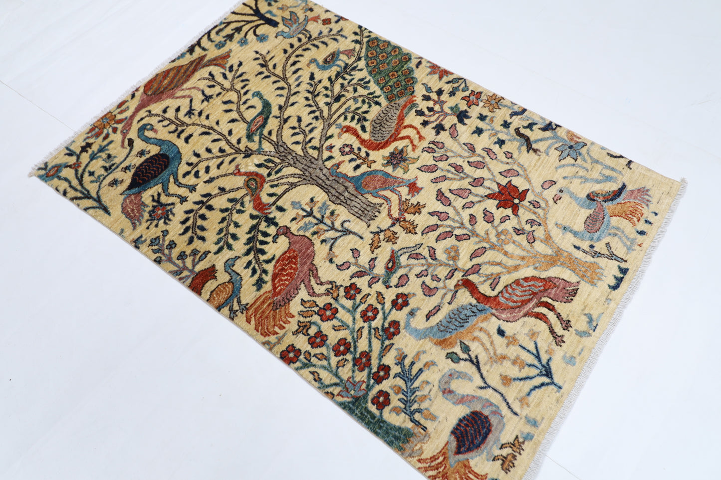 102 x 148 cm | Pictorial Birds Afghan Tribal Hand Knotted Wool Carpet