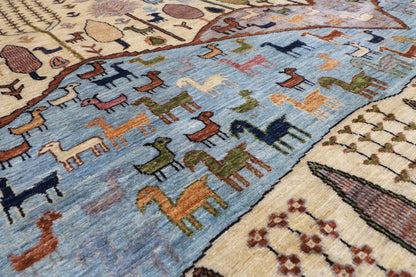252 x 293 cm | Tree of life Animal Design Hand Knotted veg Dye Wool Afghan Carpet