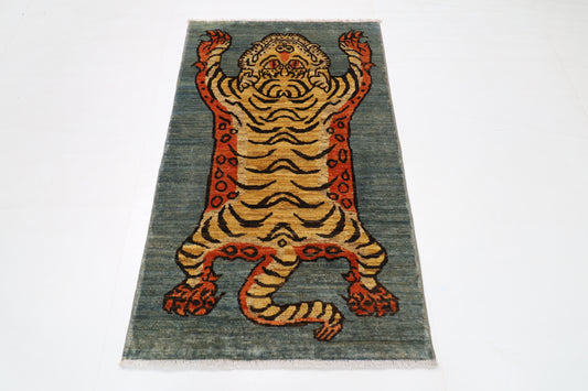 92 x 150 cm | Tibetan Tiger Afghan Tribal Hand Knotted Wool Carpet
