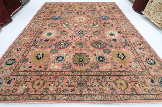 308 x 419 cm | Serapi Pink Design Hand Knotted veg Dye Wool Afghan Carpet