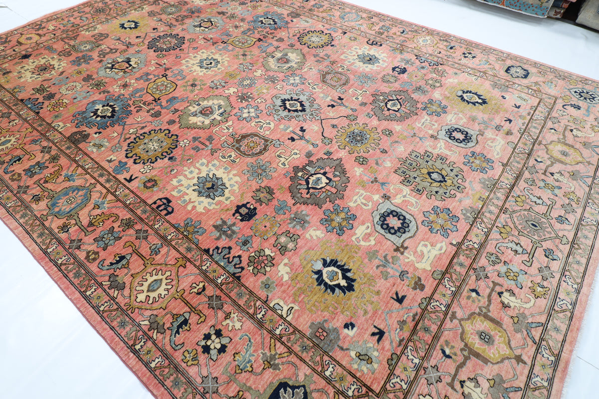 308 x 419 cm | Serapi Pink Design Hand Knotted veg Dye Wool Afghan Carpet