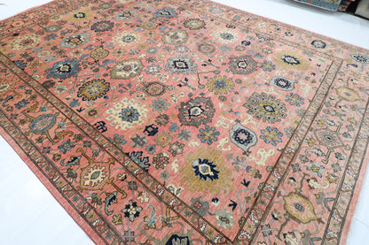 308 x 419 cm | Serapi Pink Design Hand Knotted veg Dye Wool Afghan Carpet