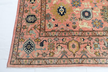 308 x 419 cm | Serapi Pink Design Hand Knotted veg Dye Wool Afghan Carpet