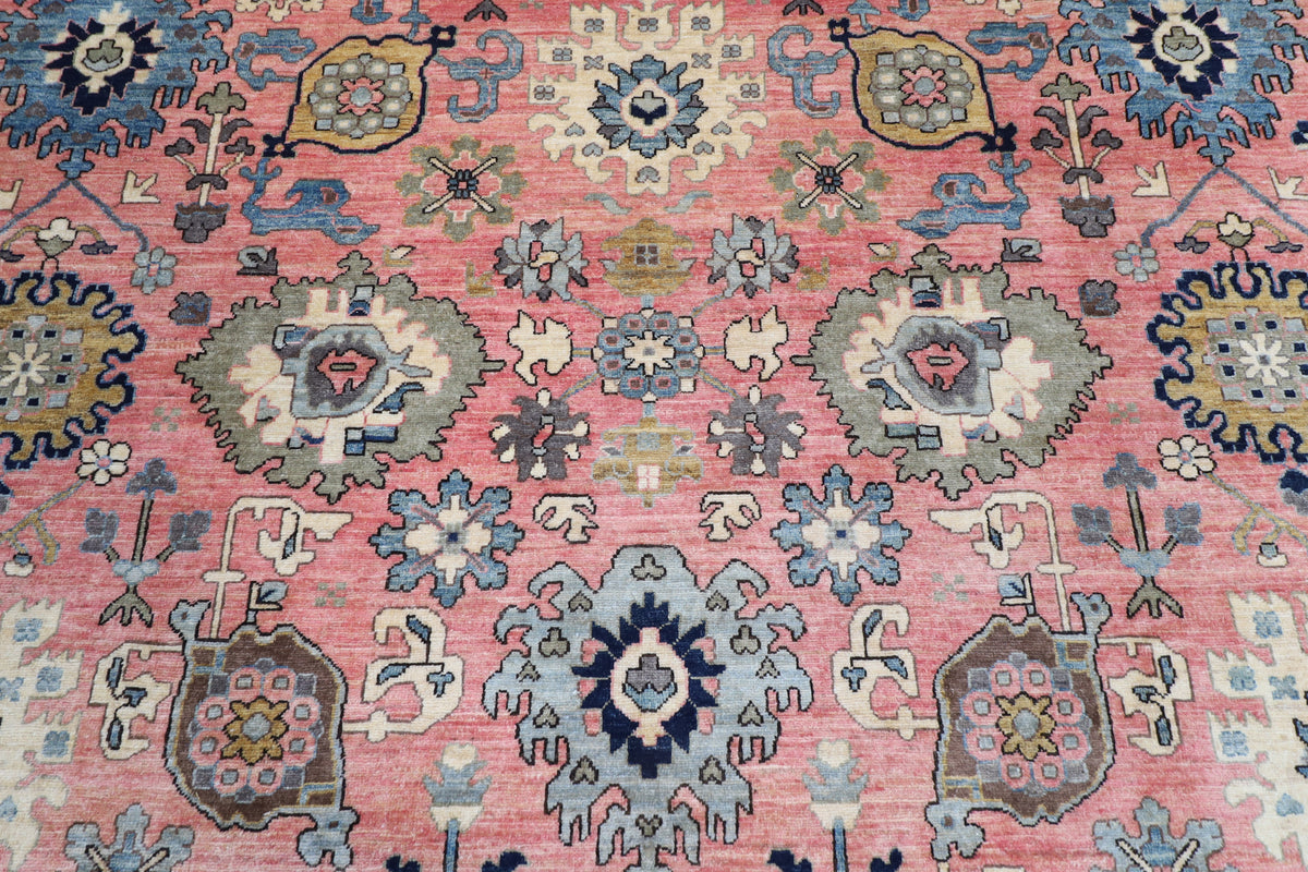 308 x 419 cm | Serapi Pink Design Hand Knotted veg Dye Wool Afghan Carpet