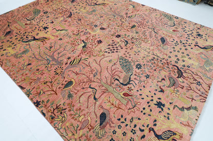272 x 358 cm | Oriental Birds Pink Area Rug Afghan Hand Knotted Veg Dye Wool carpet