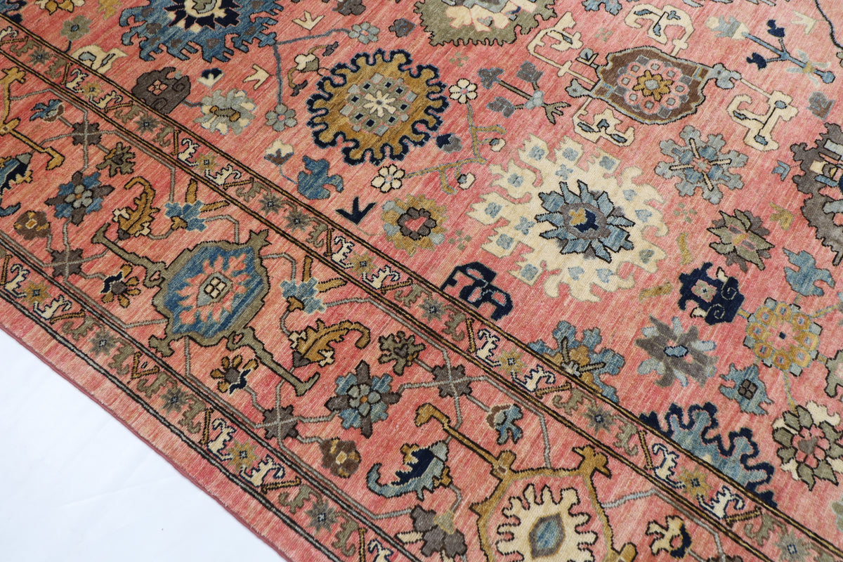 308 x 419 cm | Serapi Pink Design Hand Knotted veg Dye Wool Afghan Carpet