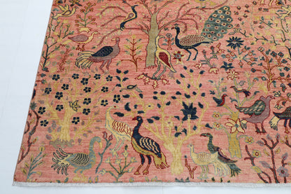 272 x 358 cm | Oriental Birds Pink Area Rug Afghan Hand Knotted Veg Dye Wool carpet