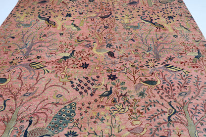 272 x 358 cm | Oriental Birds Pink Area Rug Afghan Hand Knotted Veg Dye Wool carpet