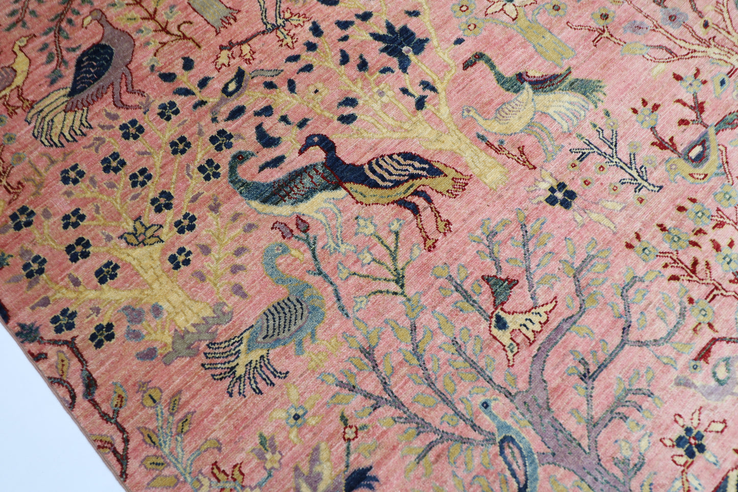 272 x 358 cm | Oriental Birds Pink Area Rug Afghan Hand Knotted Veg Dye Wool carpet
