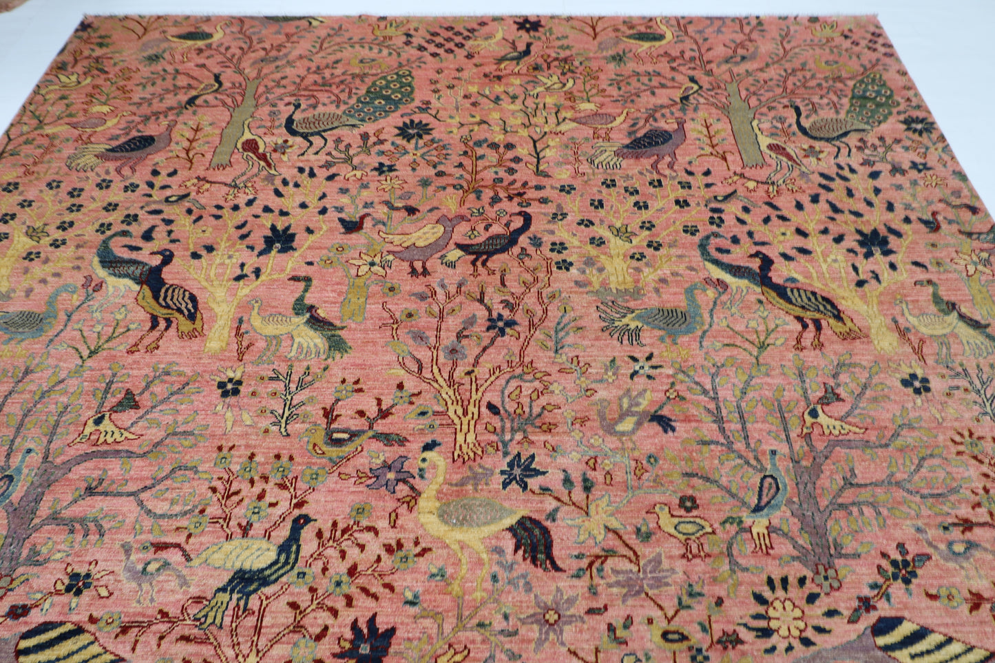 272 x 358 cm | Oriental Birds Pink Area Rug Afghan Hand Knotted Veg Dye Wool carpet