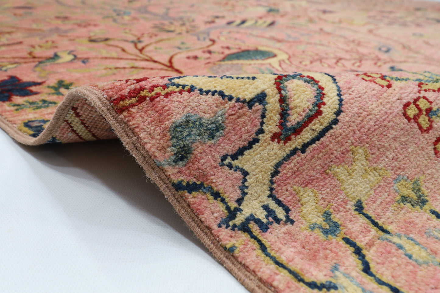 272 x 358 cm | Oriental Birds Pink Area Rug Afghan Hand Knotted Veg Dye Wool carpet