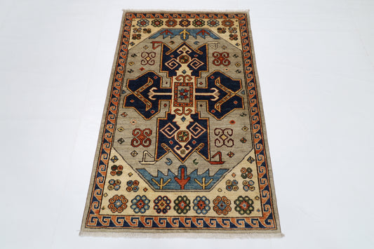 93 x 150 cm | Grey Tribal Afghan Hand Knotted Wool Carpet