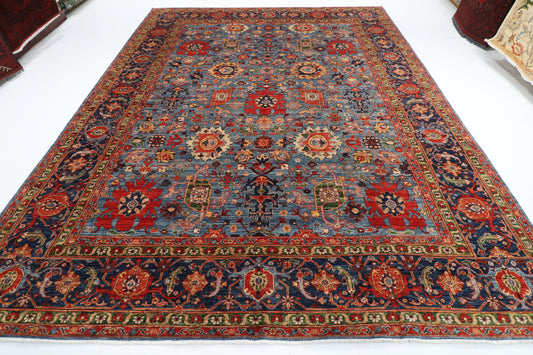 276 x 363 cm | Serapi Blue Design Hand Knotted veg Dye Wool Afghan Carpet