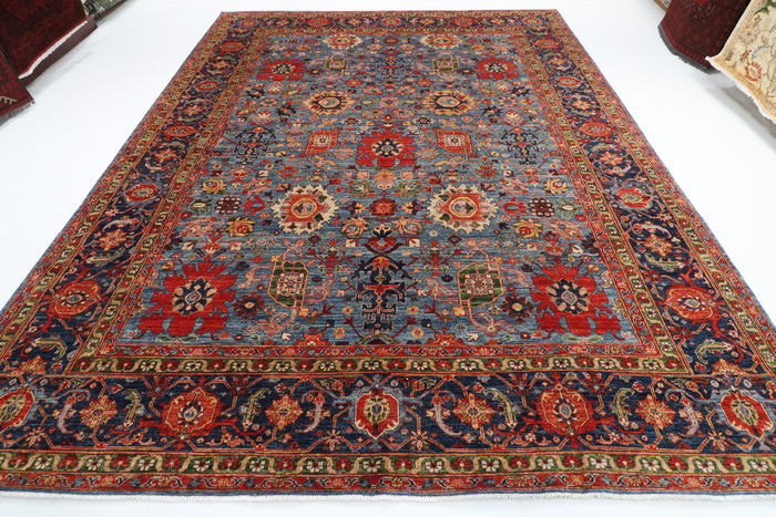 276 x 363 cm | Serapi Blue Design Hand Knotted veg Dye Wool Afghan Carpet