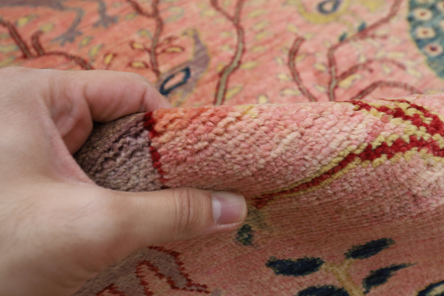272 x 358 cm | Oriental Birds Pink Area Rug Afghan Hand Knotted Veg Dye Wool carpet