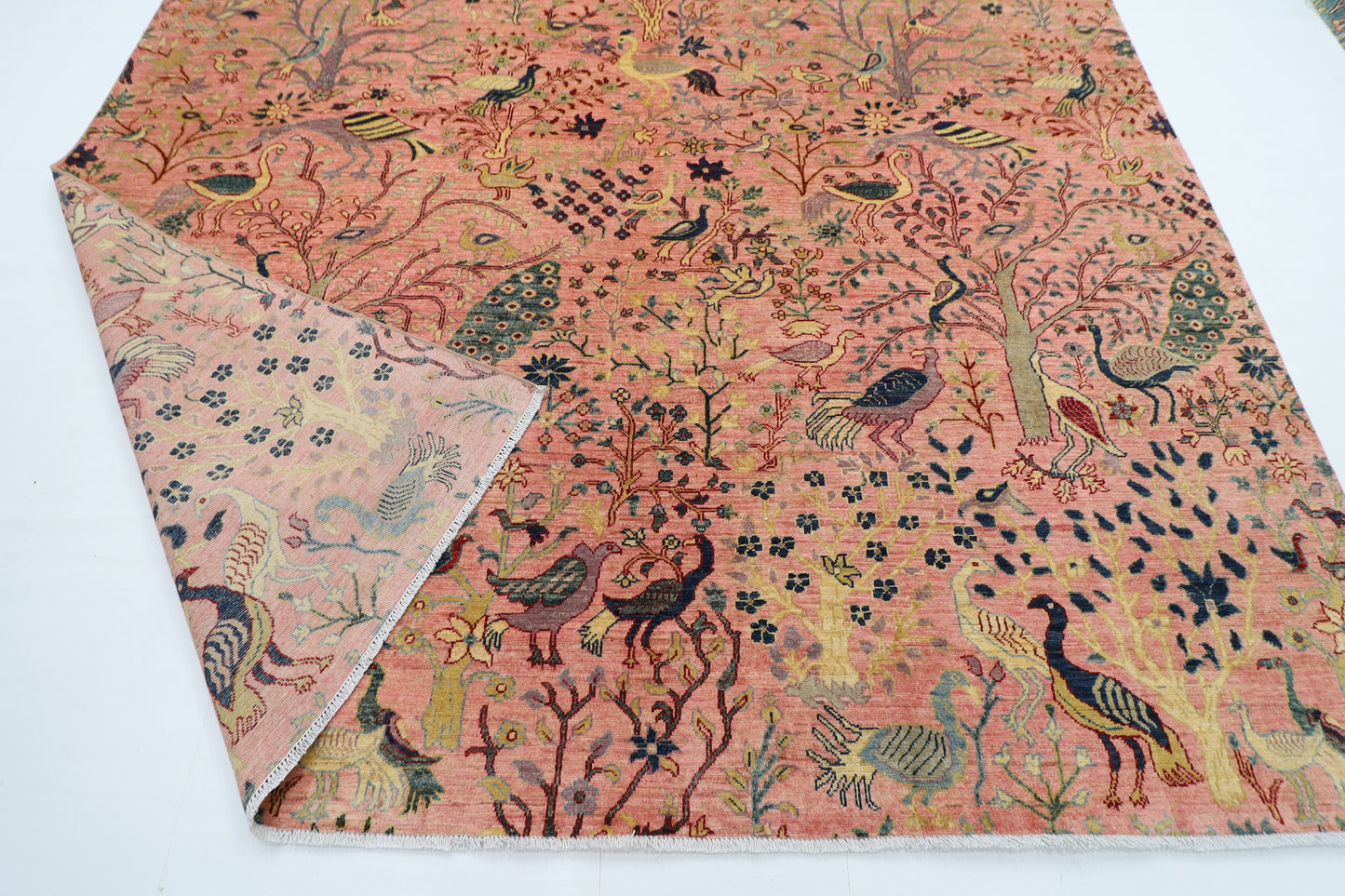 272 x 358 cm | Oriental Birds Pink Area Rug Afghan Hand Knotted Veg Dye Wool carpet