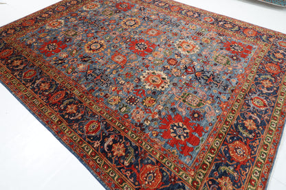 276 x 363 cm | Serapi Blue Design Hand Knotted veg Dye Wool Afghan Carpet