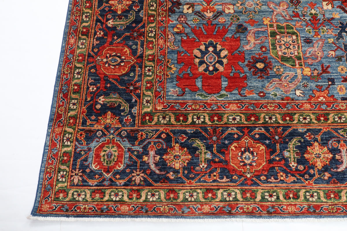 276 x 363 cm | Serapi Blue Design Hand Knotted veg Dye Wool Afghan Carpet