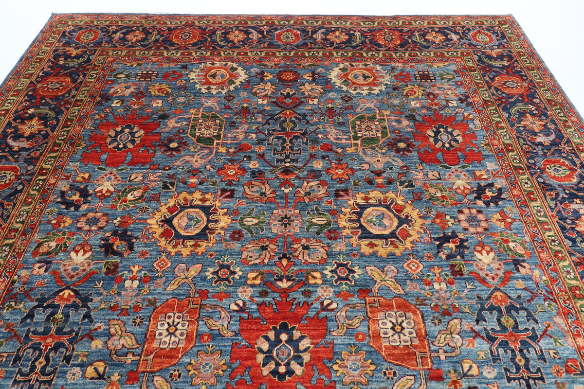 276 x 363 cm | Serapi Blue Design Hand Knotted veg Dye Wool Afghan Carpet