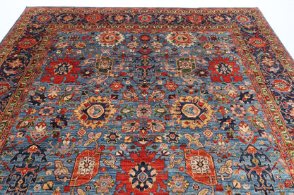 276 x 363 cm | Serapi Blue Design Hand Knotted veg Dye Wool Afghan Carpet