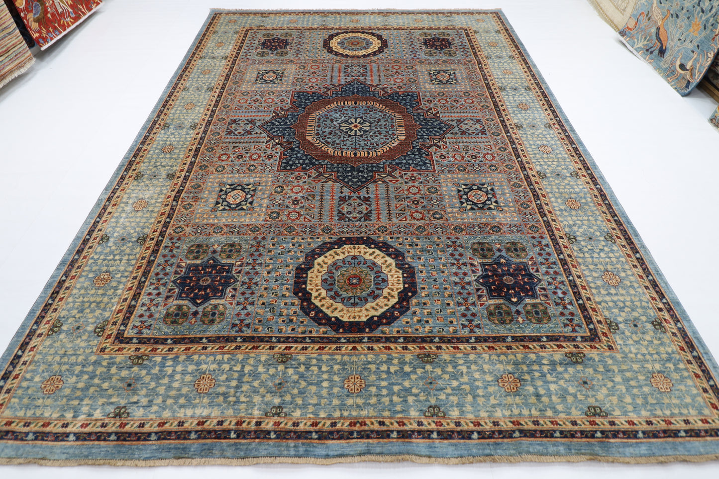 247 x 350 cm | Oriental Mamluk Gray Area Rug Afghan Hand Knotted Veg Dye Wool carpet