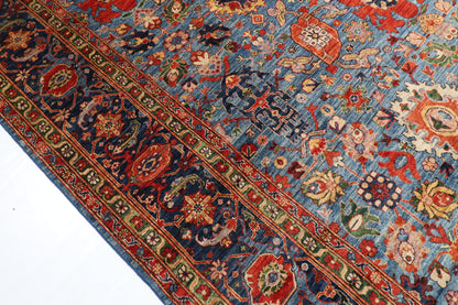 276 x 363 cm | Serapi Blue Design Hand Knotted veg Dye Wool Afghan Carpet