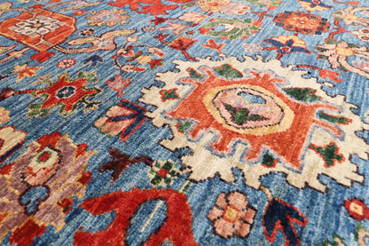 276 x 363 cm | Serapi Blue Design Hand Knotted veg Dye Wool Afghan Carpet
