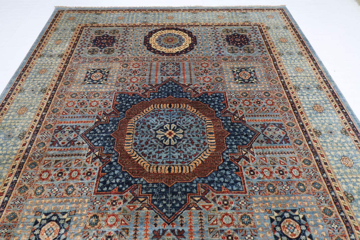 247 x 350 cm | Oriental Mamluk Gray Area Rug Afghan Hand Knotted Veg Dye Wool carpet