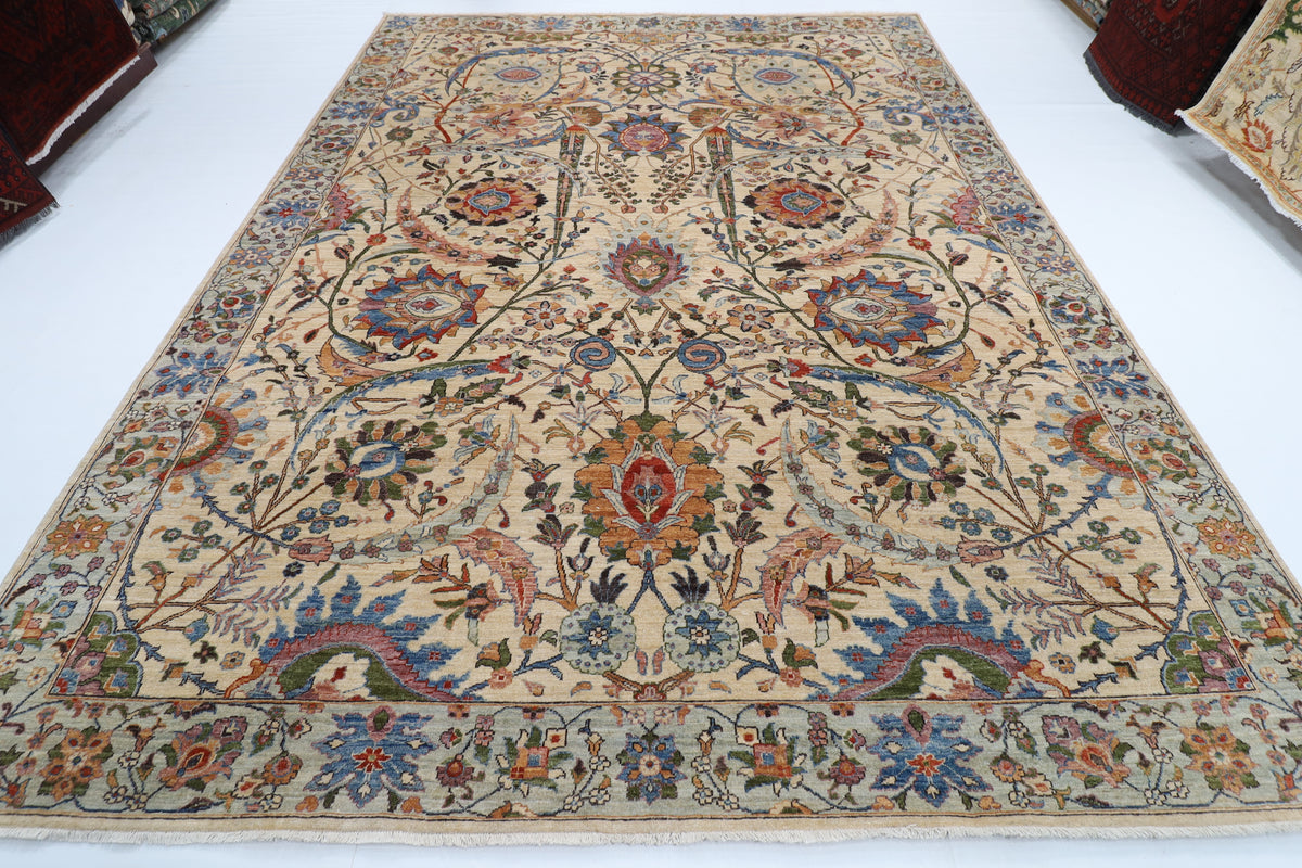 275 x 368 cm | Bidjar beige Design Hand Knotted veg Dye Wool Afghan Carpet