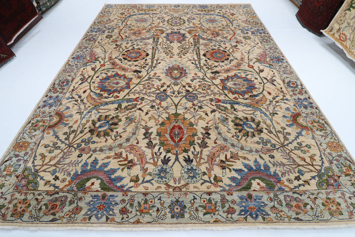 275 x 368 cm | Bidjar beige Design Hand Knotted veg Dye Wool Afghan Carpet