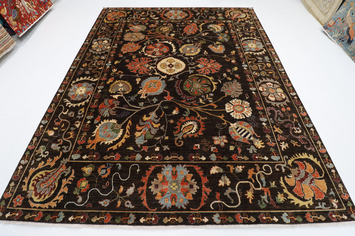 248 x 302 cm | Oriental Suzani Brown Area Rug Afghan Hand Knotted Veg Dye Wool carpet