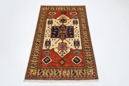 98 x 149 cm | Beige Area Afghan Tribal Hand Knotted Wool Carpet