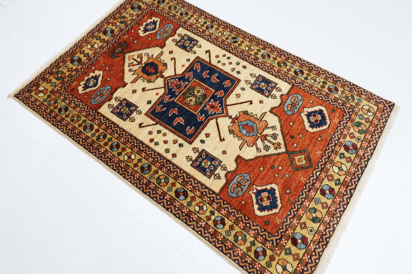 98 x 149 cm | Beige Area Afghan Tribal Hand Knotted Wool Carpet