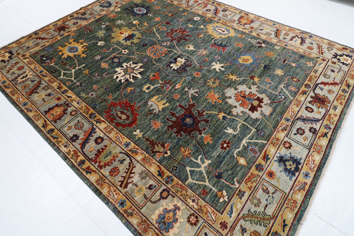 247 x 301 cm | Oushak Green Design Hand Knotted veg Dye Wool Afghan Carpet