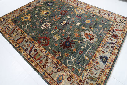 247 x 301 cm | Oushak Green Design Hand Knotted veg Dye Wool Afghan Carpet