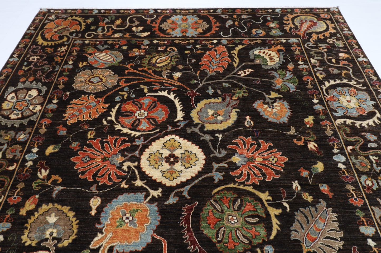248 x 302 cm | Oriental Suzani Brown Area Rug Afghan Hand Knotted Veg Dye Wool carpet