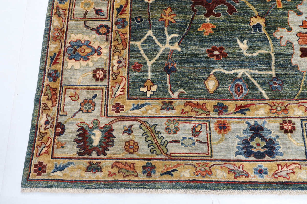 247 x 301 cm | Oushak Green Design Hand Knotted veg Dye Wool Afghan Carpet