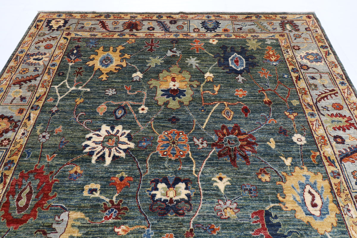 247 x 301 cm | Oushak Green Design Hand Knotted veg Dye Wool Afghan Carpet