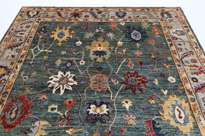 247 x 301 cm | Oushak Green Design Hand Knotted veg Dye Wool Afghan Carpet