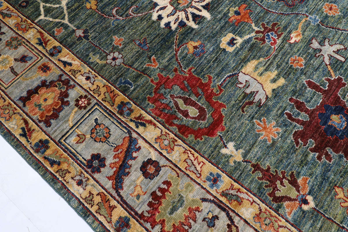 247 x 301 cm | Oushak Green Design Hand Knotted veg Dye Wool Afghan Carpet