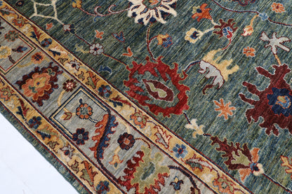 247 x 301 cm | Oushak Green Design Hand Knotted veg Dye Wool Afghan Carpet