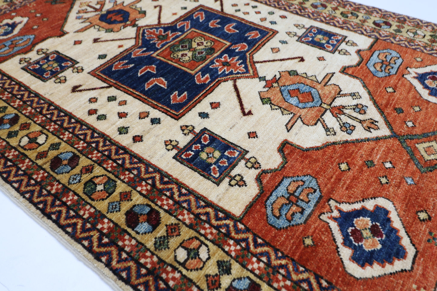98 x 149 cm | Beige Area Afghan Tribal Hand Knotted Wool Carpet
