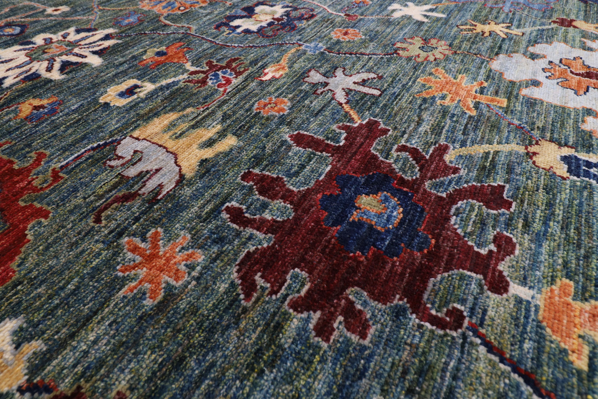 247 x 301 cm | Oushak Green Design Hand Knotted veg Dye Wool Afghan Carpet