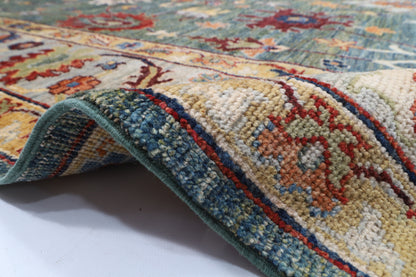 247 x 301 cm | Oushak Green Design Hand Knotted veg Dye Wool Afghan Carpet