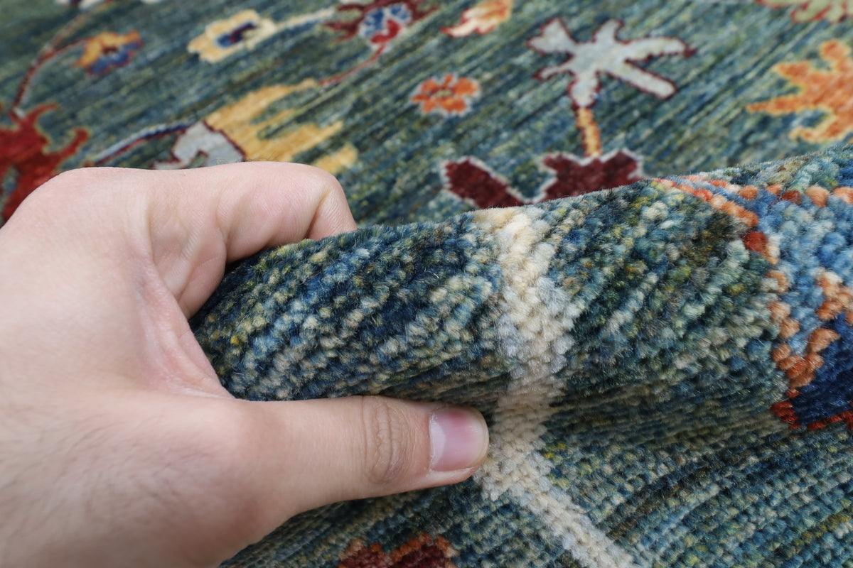 247 x 301 cm | Oushak Green Design Hand Knotted veg Dye Wool Afghan Carpet