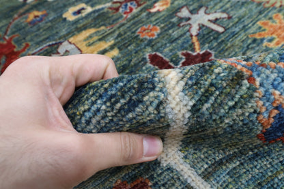 247 x 301 cm | Oushak Green Design Hand Knotted veg Dye Wool Afghan Carpet