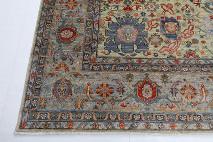 274 x 359 cm | Serapi Olive Green Design Hand Knotted veg Dye Wool Afghan Carpet