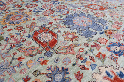 274 x 359 cm | Serapi Olive Green Design Hand Knotted veg Dye Wool Afghan Carpet